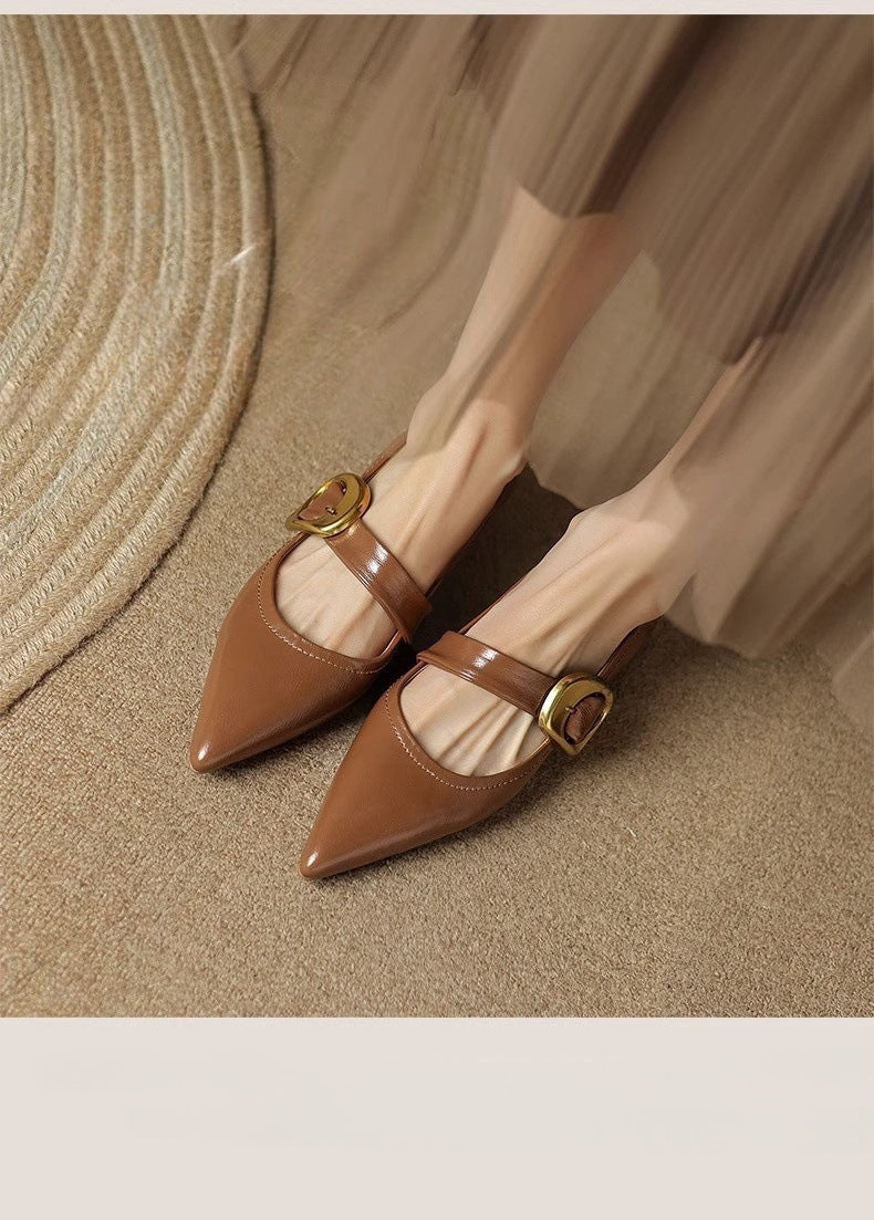 Pointed Buckle Strap Flats