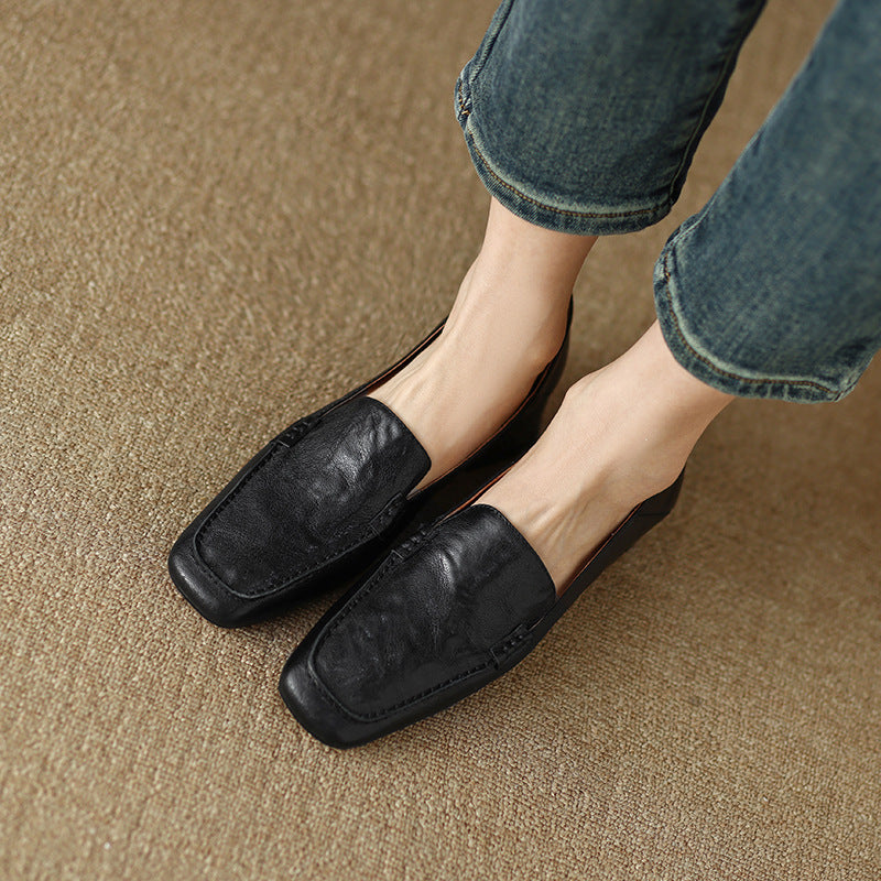 Sheepskin Leather Block Heel Loafers