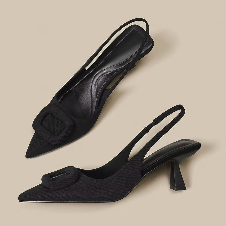 Chic Buckle Slingback Pointed-Toe Heels