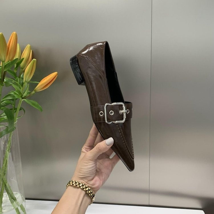 Pointed Buckle Strap Loafers