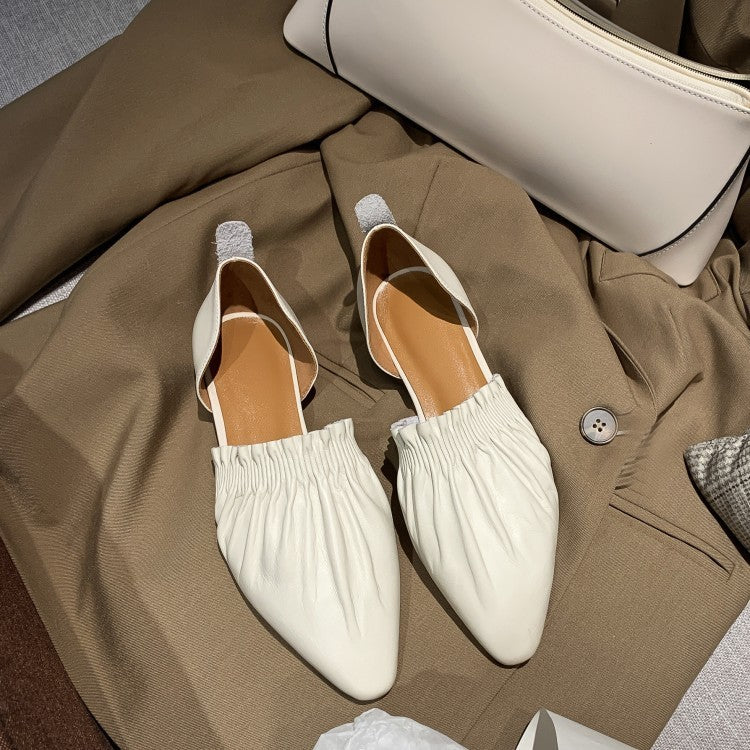 Ruched Pointed-Toe Slingback Flats