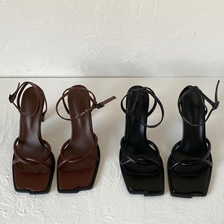 Square-Toe Strappy Heel Sandals