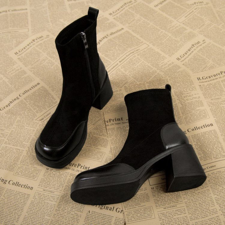 Block Heel Zipper Ankle Boots