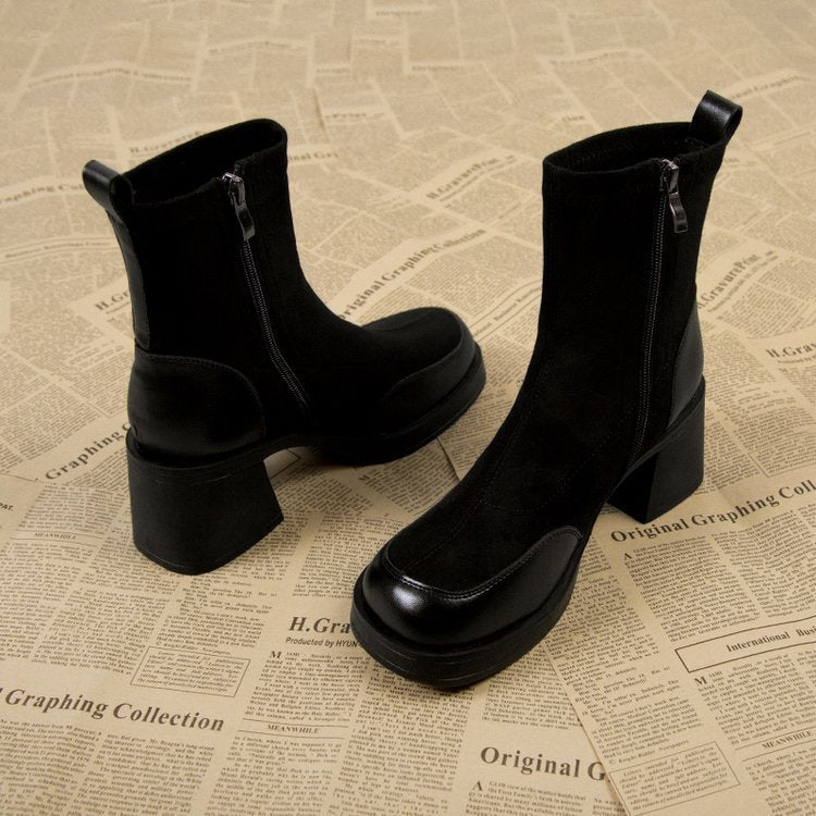 Block Heel Zipper Ankle Boots