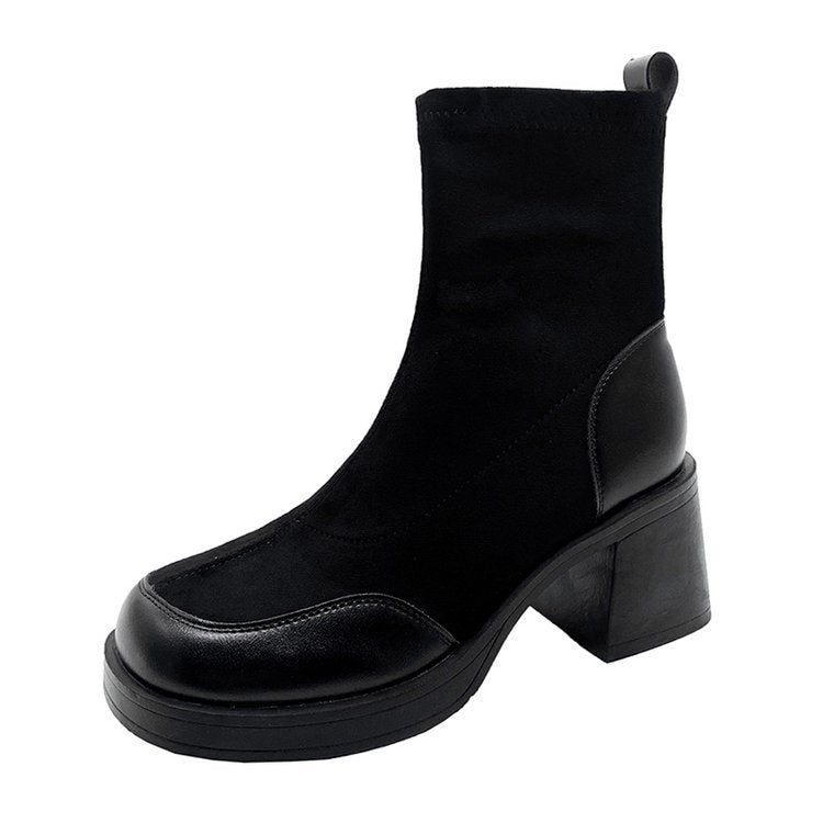 Block Heel Zipper Ankle Boots
