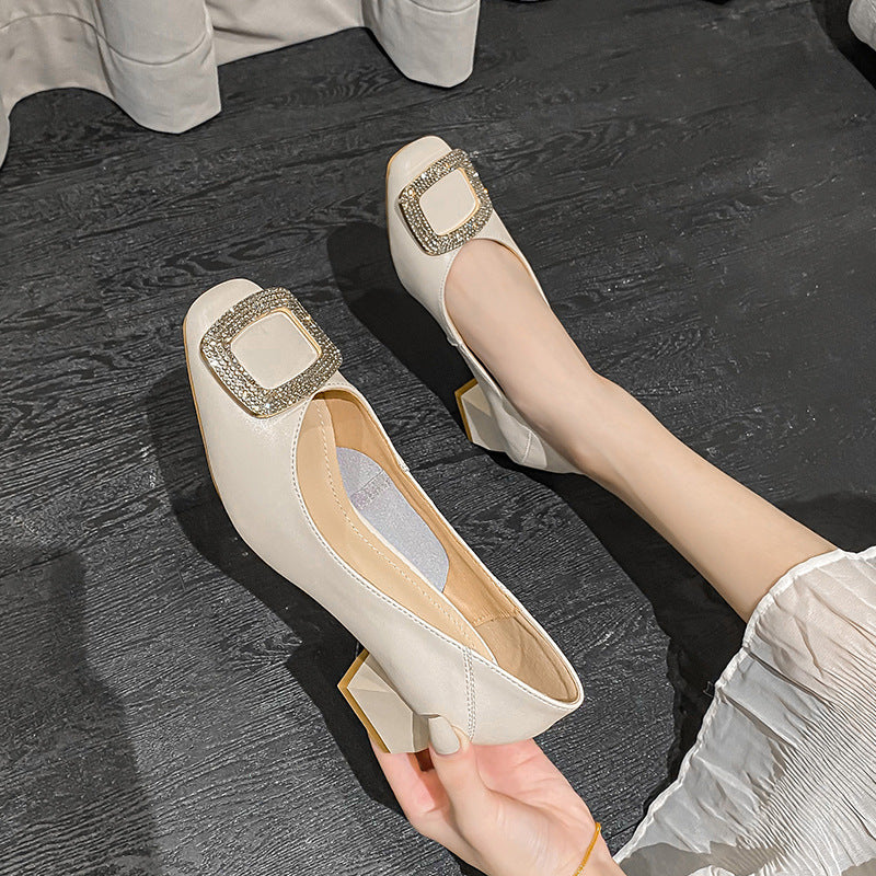 Square Buckle Mid-Heel Pumps