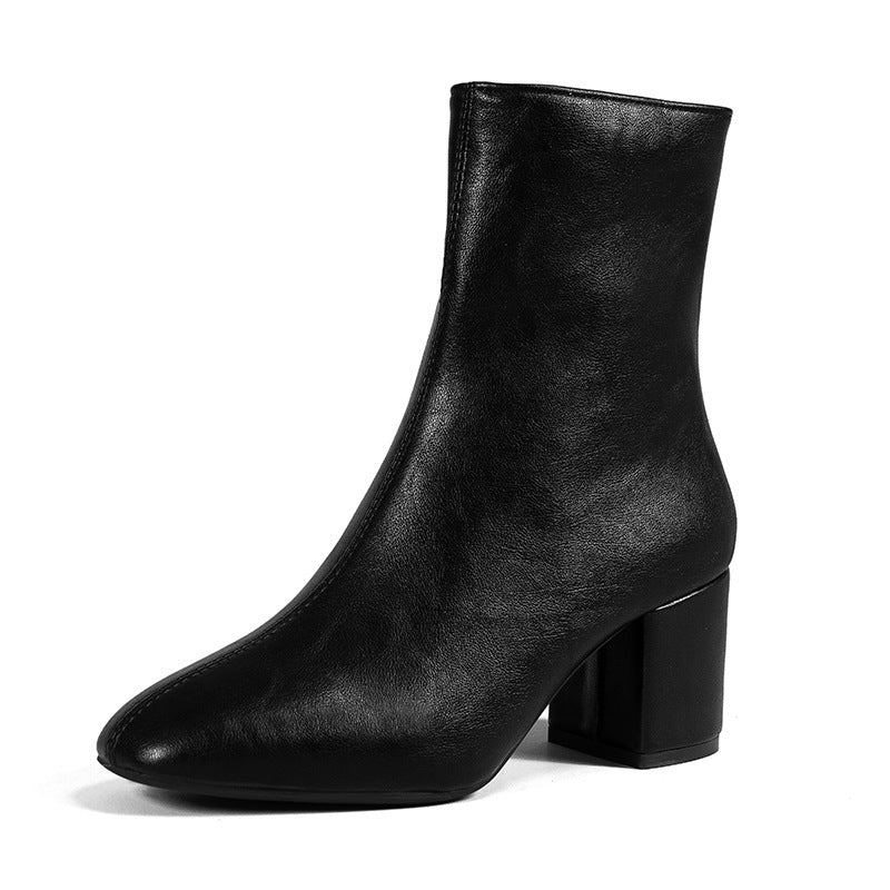 Elegant Block Heel Ankle Boots with Side Zipper
