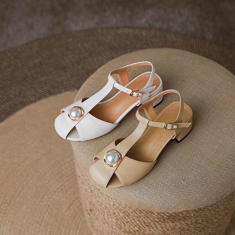 Pearl-Embellished Block Heel Sandals