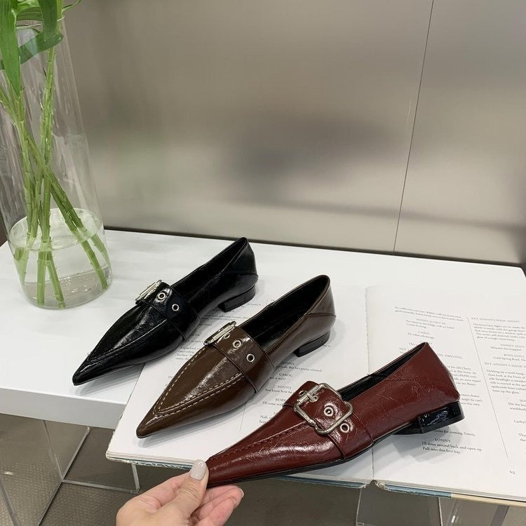 Pointed Buckle Strap Loafers