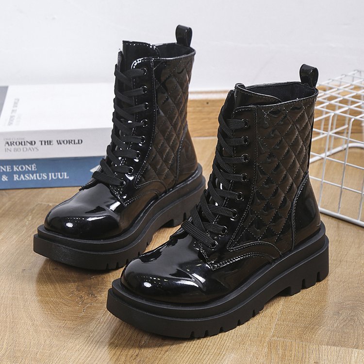 Quilted Lace-Up Combat Boots