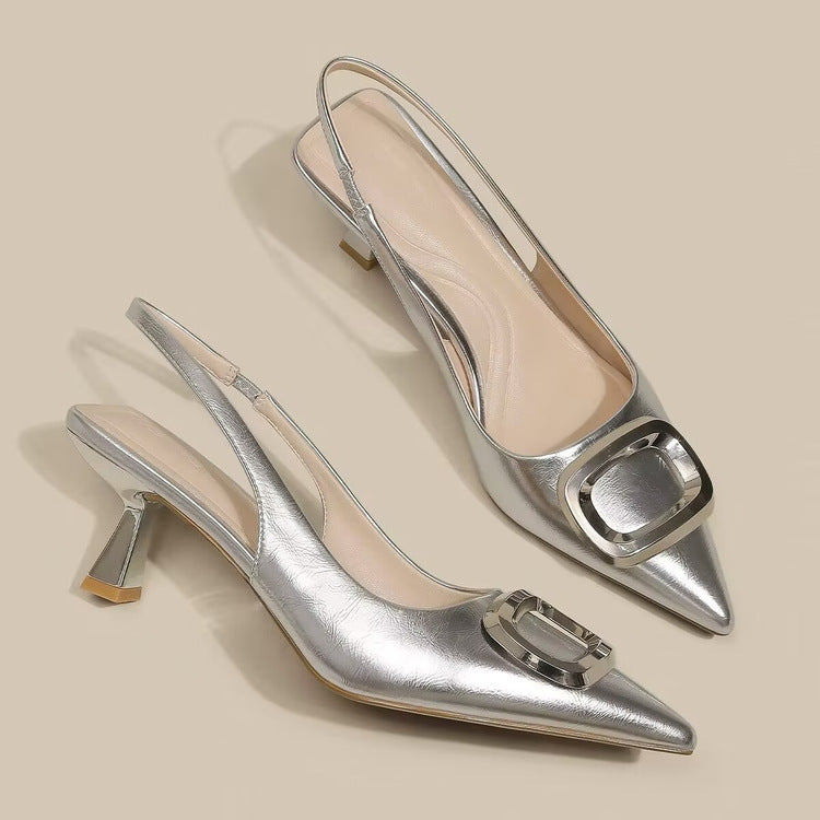 Chic Buckle Slingback Pointed-Toe Heels