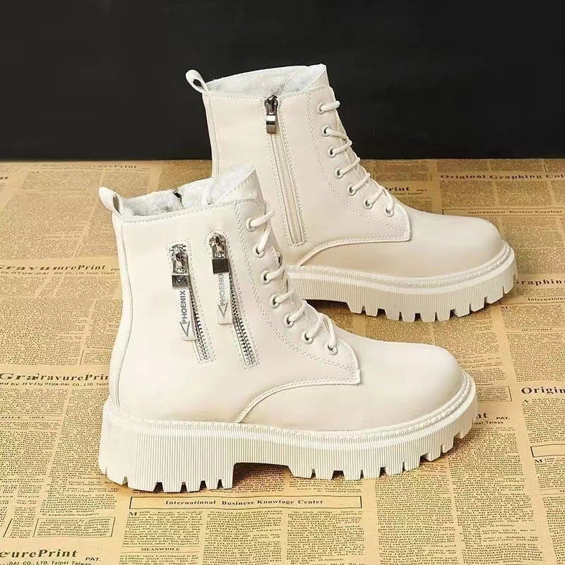 Chunky Lace-Up Ankle Boots with Zipper