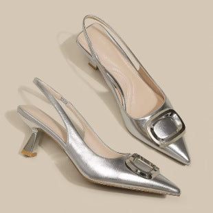 Chic Buckle Slingback Pointed-Toe Heels