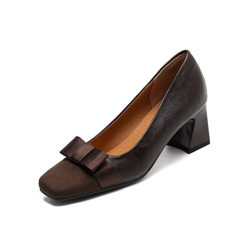 Elegant Block Heel Pumps with Bow