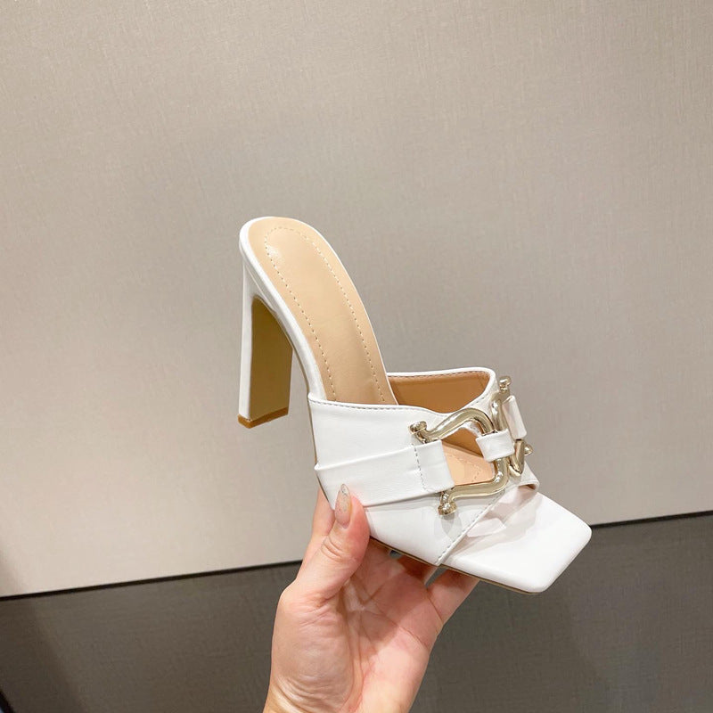 Elegant Chain Detail High Heeled Mules