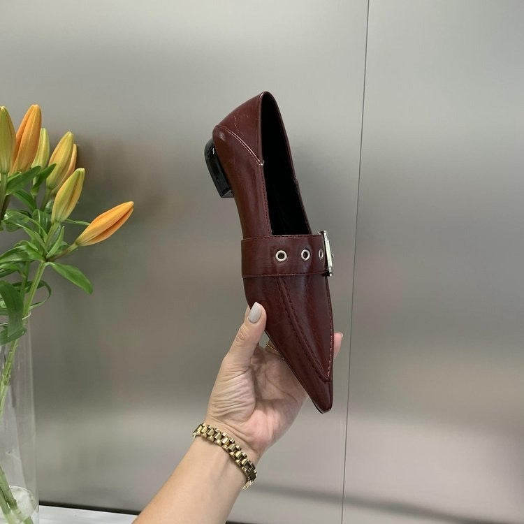 Pointed Buckle Strap Loafers