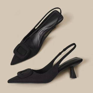 Chic Buckle Slingback Pointed-Toe Heels
