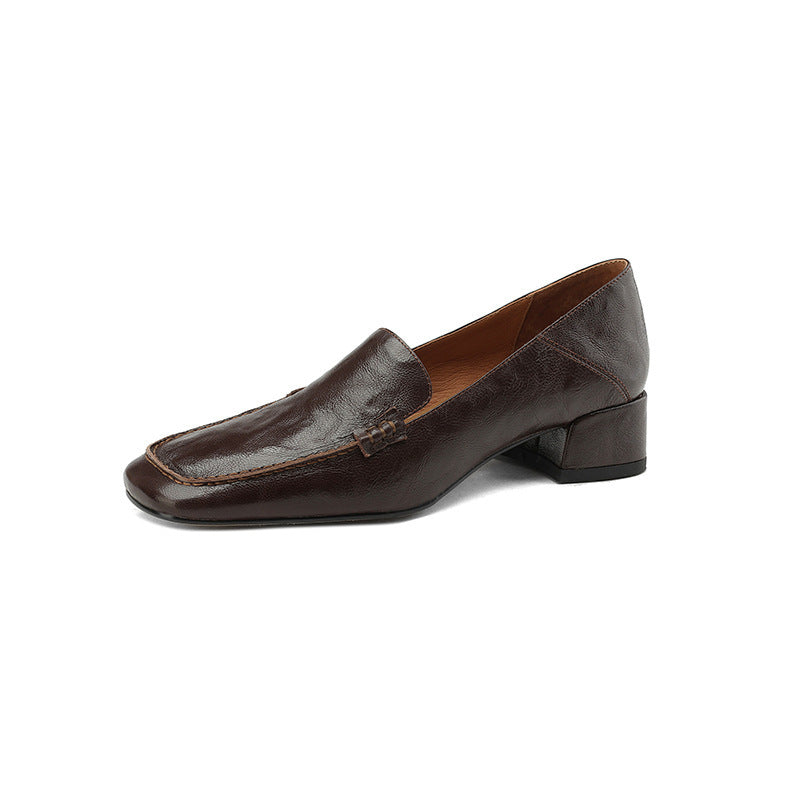 Sheepskin Leather Block Heel Loafers