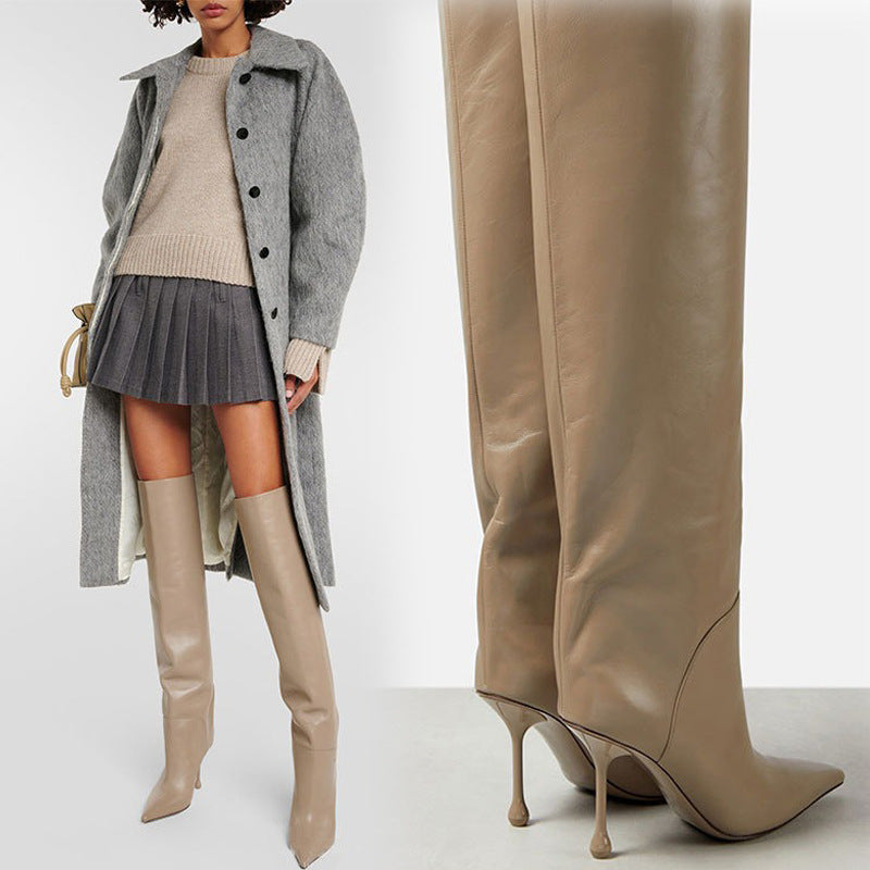 Pointed-Toe Stiletto Knee-High Boots