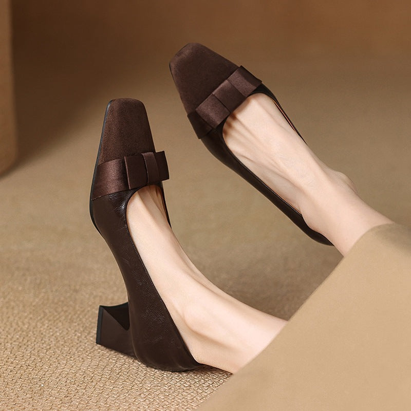 Elegant Block Heel Pumps with Bow