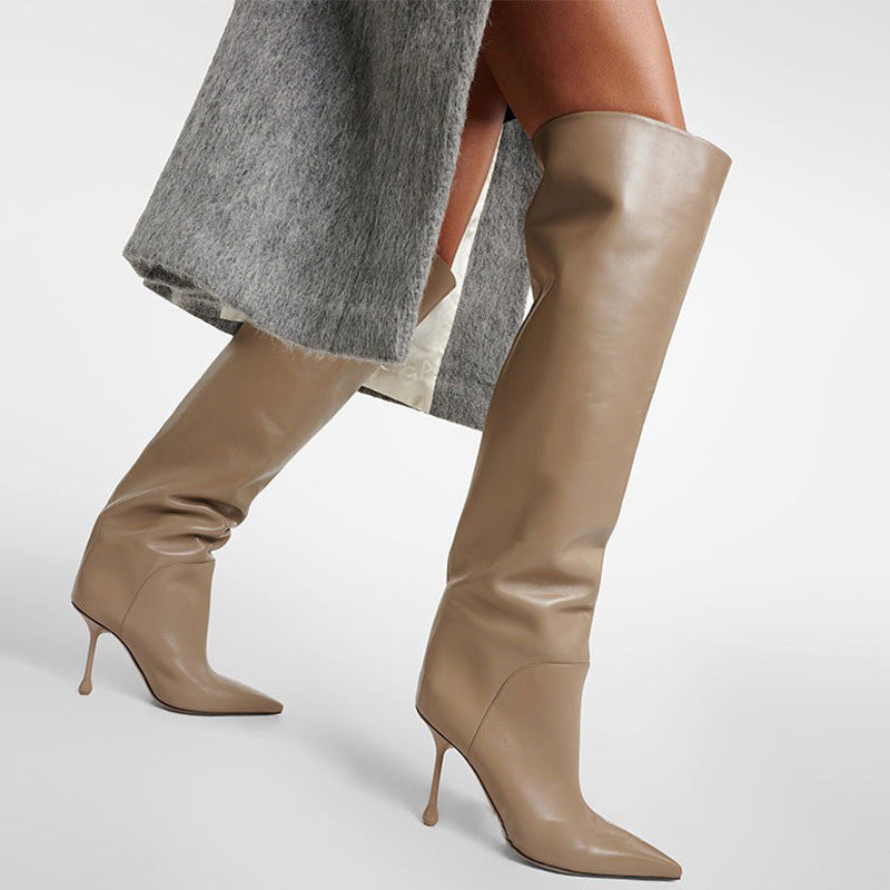 Pointed-Toe Stiletto Knee-High Boots