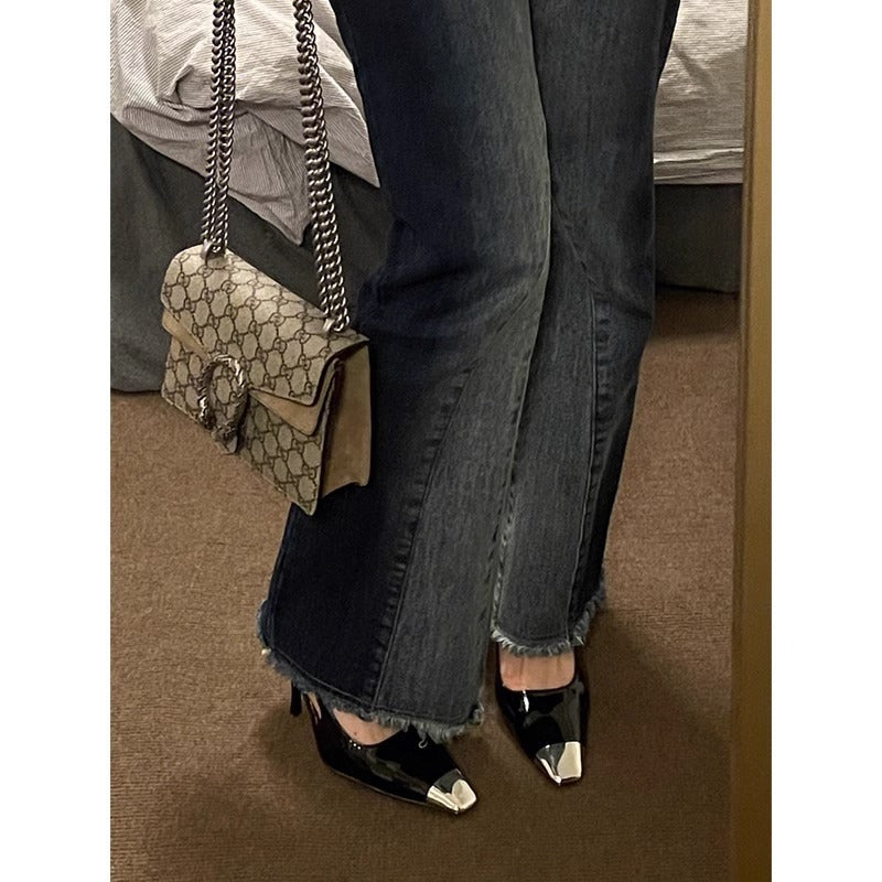 Metallic Cap-Toe Slingback Pumps