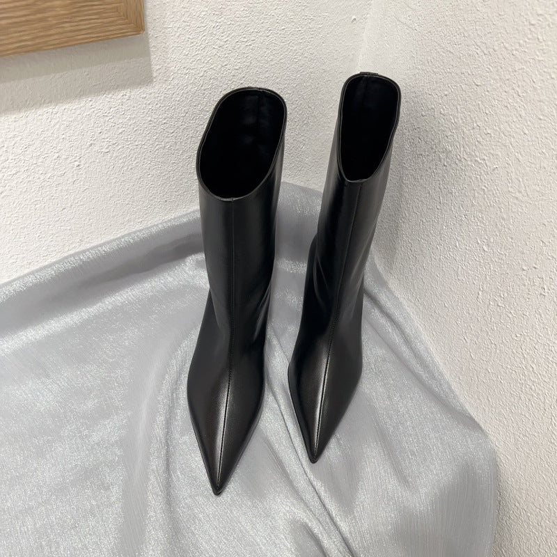 Pointed-Toe Kitten Heel Ankle Boots