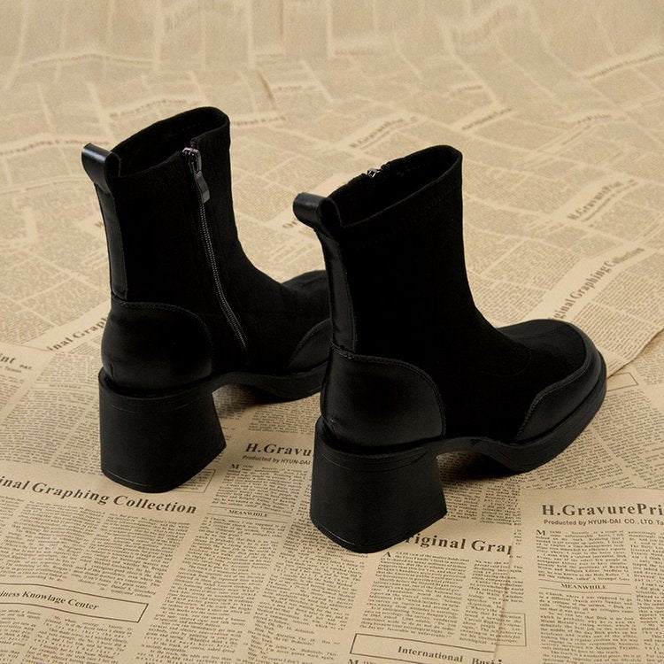 Block Heel Zipper Ankle Boots