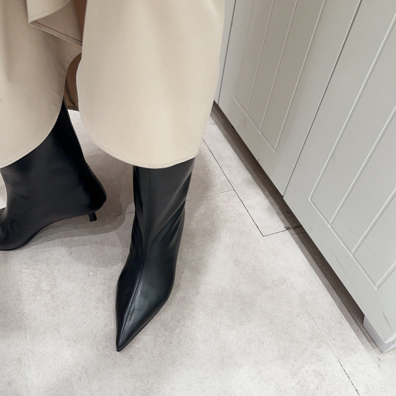 Pointed-Toe Kitten Heel Ankle Boots