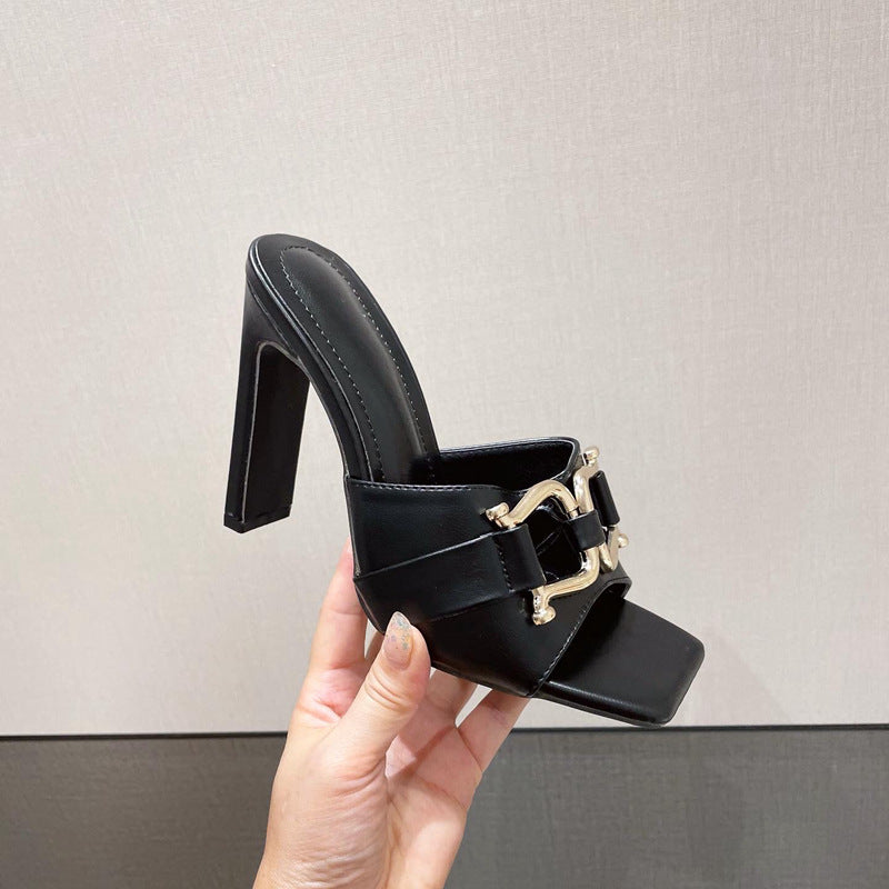 Elegant Chain Detail High Heeled Mules