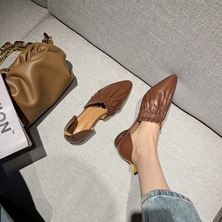 Ruched Pointed-Toe Slingback Flats