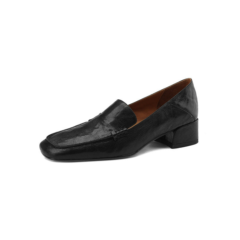 Sheepskin Leather Block Heel Loafers