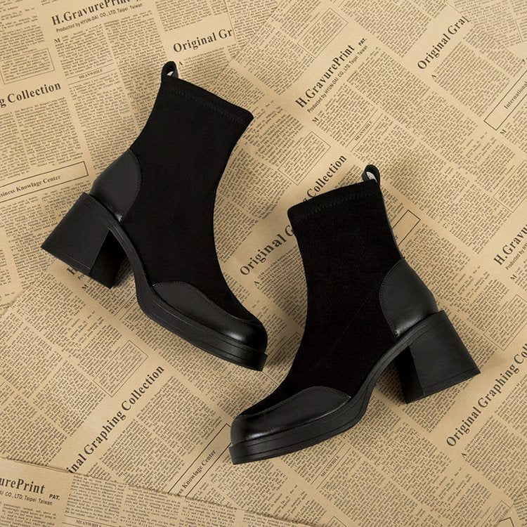 Block Heel Zipper Ankle Boots