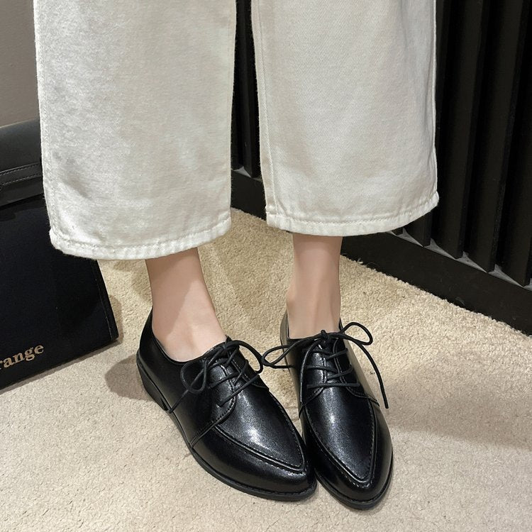 Pointed Lace-Up Oxford Shoes β Black Editions
