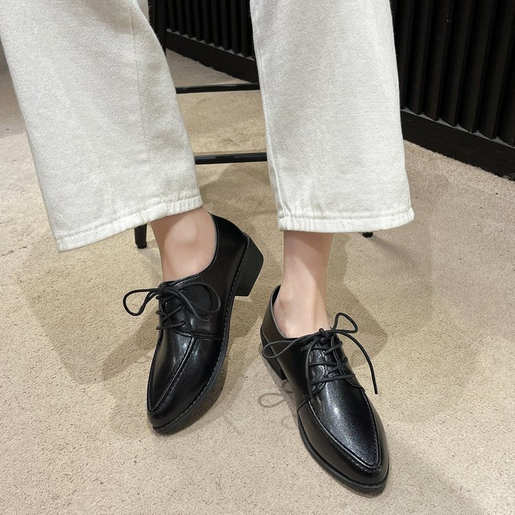Pointed Lace-Up Oxford Shoes β Black Editions