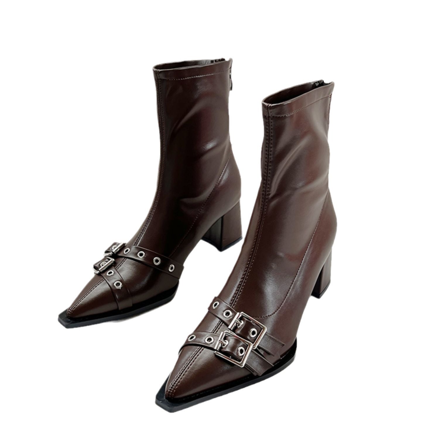 Double-Buckle Pointed-Toe Ankle Boots