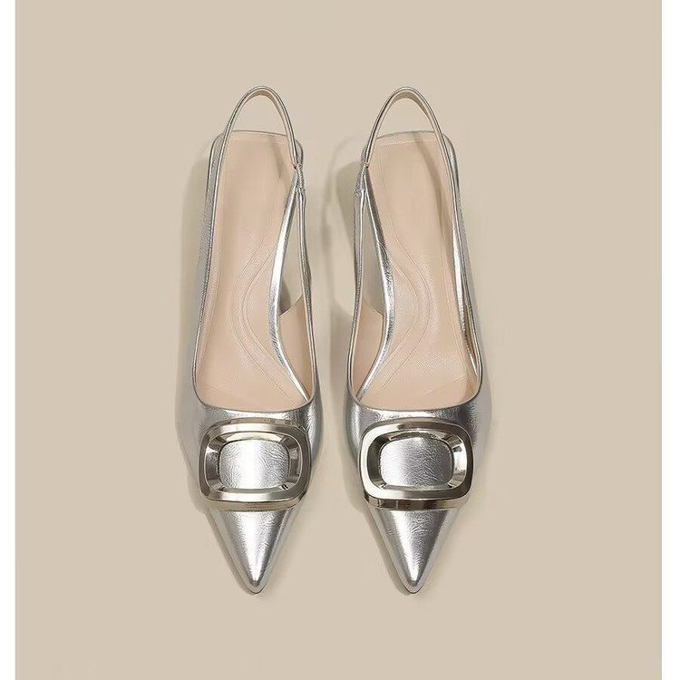 Chic Buckle Slingback Pointed-Toe Heels