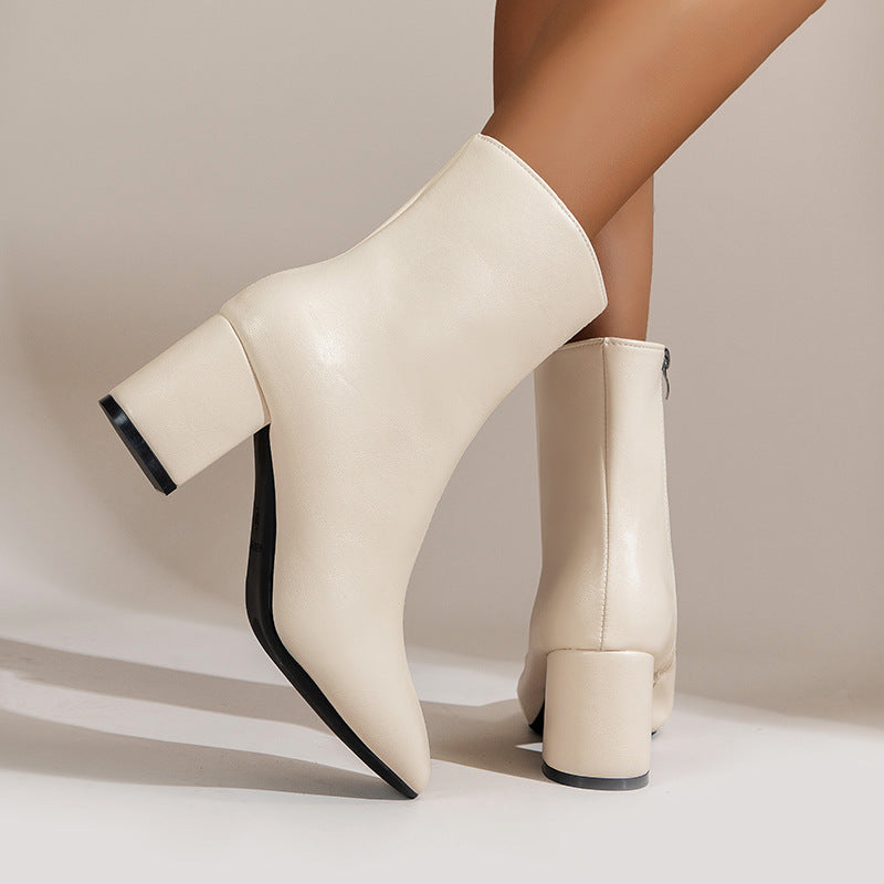 Elegant Block Heel Ankle Boots with Side Zipper