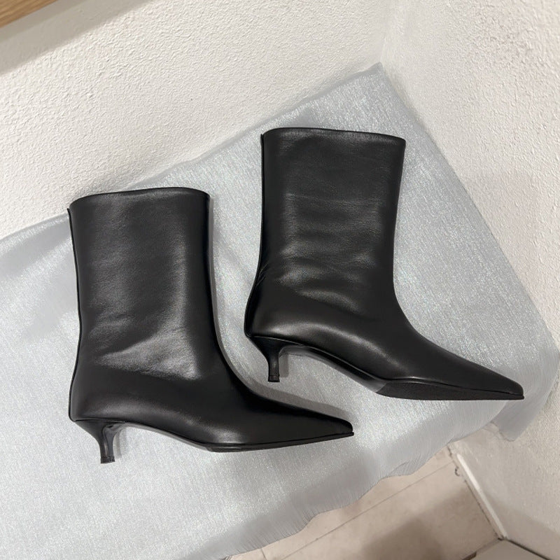 Pointed-Toe Kitten Heel Ankle Boots