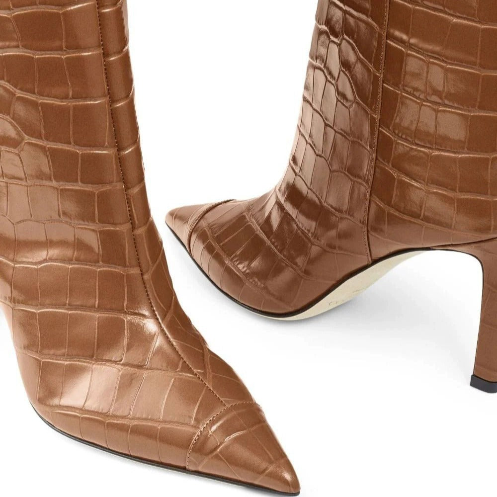 Croc-Embossed Knee-High Boots