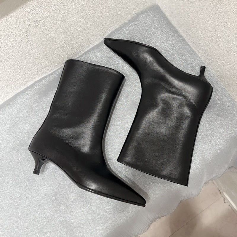 Pointed-Toe Kitten Heel Ankle Boots