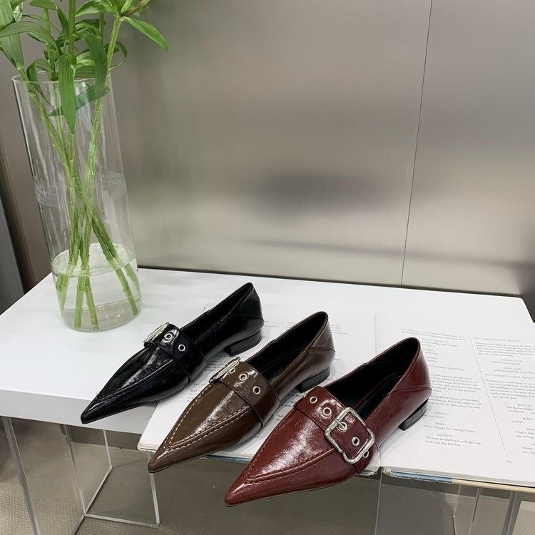 Pointed Buckle Strap Loafers