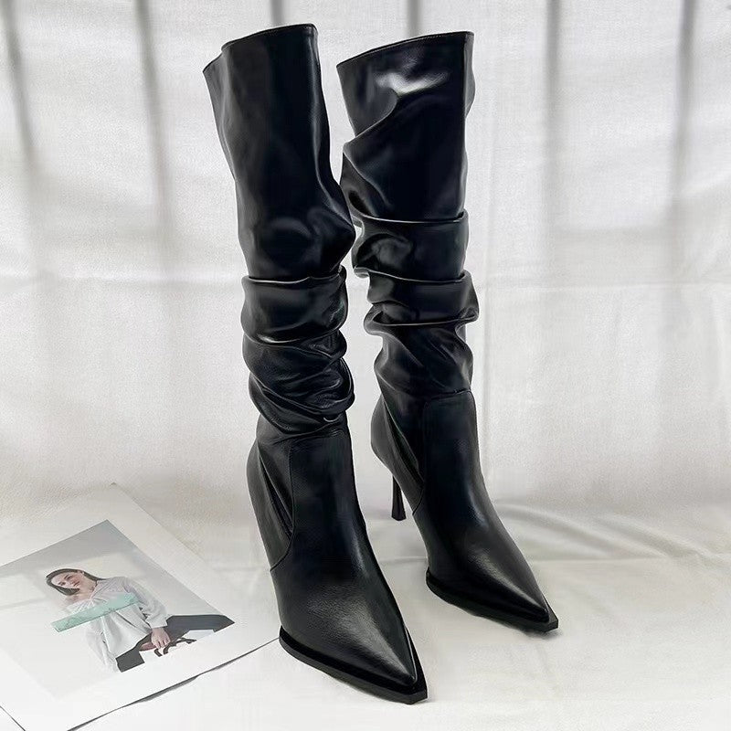 Slouchy Stiletto Knee-High Boots
