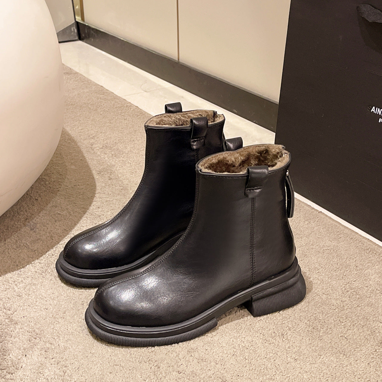 Fur-Lined Ankle Boots – Black & Brown