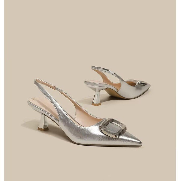 Chic Buckle Slingback Pointed-Toe Heels
