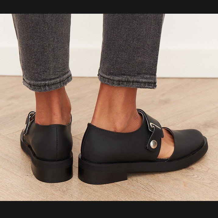 Modern Buckle Strap Flats β Black & White