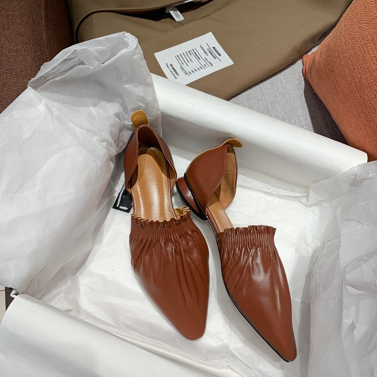 Ruched Pointed-Toe Slingback Flats