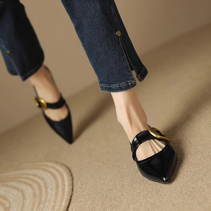 Pointed Buckle Strap Flats