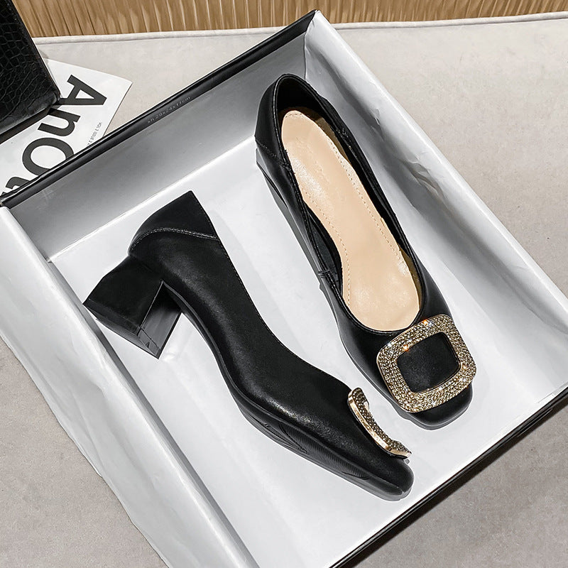 Square Buckle Mid-Heel Pumps