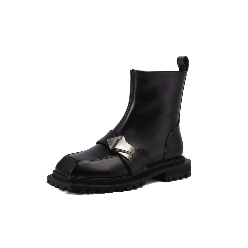 Chunky Square-Toe Ankle Boots – Black